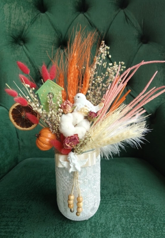 KUŞLU EV FİGÜRLÜ KURU ÇİÇEK